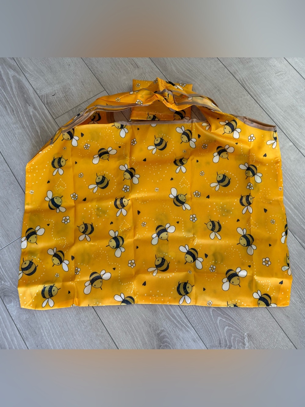 GoldenYellow Bee Print Reusable Foldable Shopping Bag 15x20in Nylon